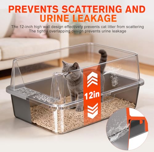 2PACK Stainless Steel Litter Box, Metal Litter Boxs with Lid High Sides, XL Extra Large Litter Box for Big Cats, Never Absorbs Odors, Leak-Proof, Stain-Free, Rust-Free, Easy to Clean, Scoop Included
