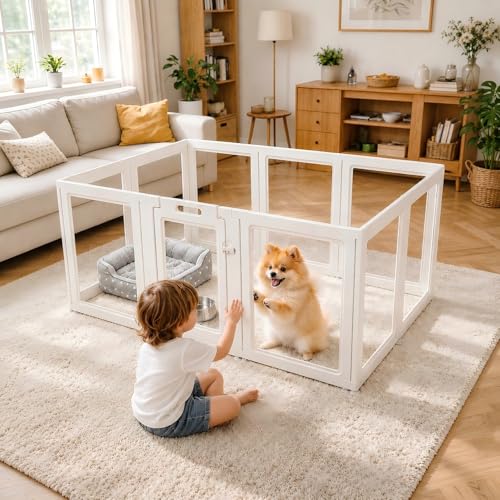 EVERFRONT Clear Acrylic Dog Playpen - Clear Dog Play Pen - Easy Assemble Acrylic Dog Playpen - Puppy Playpen, Cat Playpen, Small Animal Playpen, Dog Play Pen Indoors