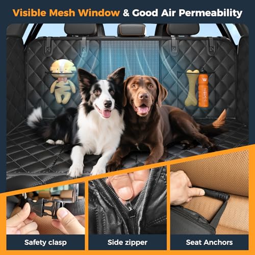 Eamefia Dog Car Seat Cover for Back Seat, Hard Bottom Back Seat Extender for Dogs - Supports 400lbs, Scratch Resistant, Anti Slip Portable Dog Hammock, Suitable for F150, SUVs and Trucks Black