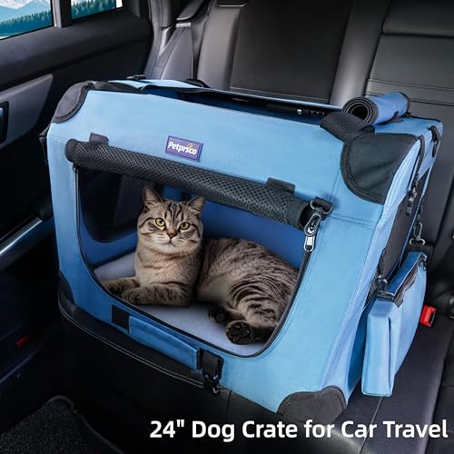 Petprsco Portable Collapsible Dog Crate, Travel Dog Crate 24x17x17 with Soft Warm Blanket and Foldable Bowl for Large Cats & Small Dogs Indoor and Outdoor