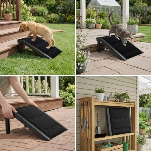 Dog Ramp for Stairs, Heavy Duty Metal Frame Non-Slip Pet Ramp with Sponge Padding Surface, 200 lbs Capacity, Safe Climbing for Small, Senior & Short-Legged Dogs (Bone-2 Pack)