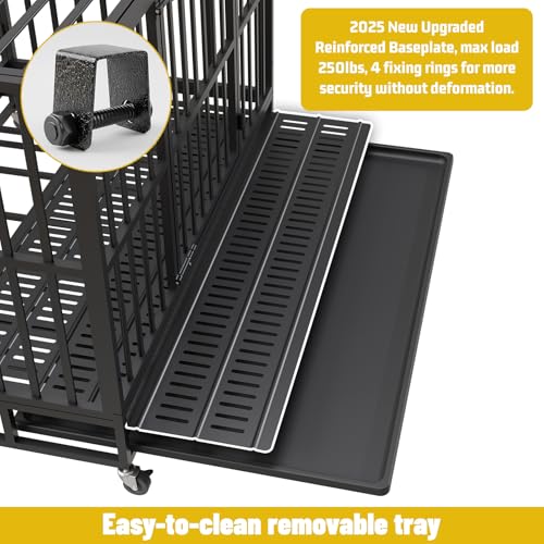 NUGRIART Escape-Proof Heavy Duty 38" Dog Crate, Indestructible Steel Kennel for Large & High-Anxiety Dogs with 300Lbs Capacity, Double Door Design with 4 Locking Wheels and Reinforced Baseplate.