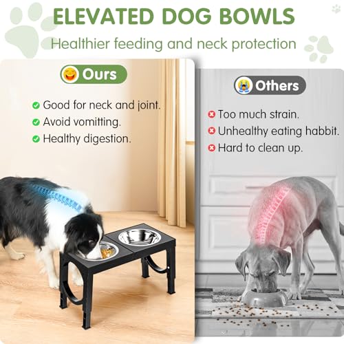 XIAZ Elevated Dog Bowls Large Breed Raised Dogs Bowl Stand Large/Medium Sized Dog Stainless Steel Food Water Bowl Stands 5 Heights Adjustable 9/11/12/14in Black Pet Feeder Dish Station
