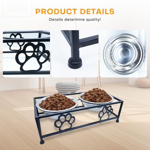 Hongshifu Elevated Dog & Cat Bowls with Stand – Raised Pet Feeder for Small Dogs & Cats, Stainless Steel Dog Food Bowls Elevated, Cat Food Bowl Stand, Elevated Cat Feeding Station (Black)