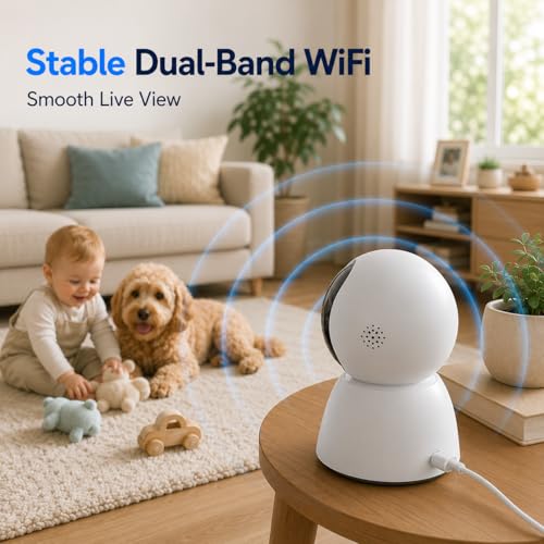 GUOANVISION Baby Monitor with Camera and Audio, 3MP Baby Camera for Room, 355° Pan Tilt, Smart Motion Tracking, 3X Zoom, Color Night Vision, Two-Way Talk, 5G/2.4G WiFi, SD/Cloud