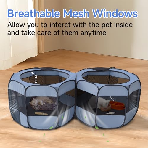 2-in-1 XLarge Pop Up Dog Playpen, Cat Puppy Pet Playpen, Indoor Outdoor Cats Enclosed, Cat Tent Crate Cage Kennel, Portable Playpen for Kitten and Small Animals(No Divider, Unified Space)