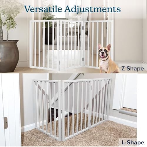 Pet Gate - 3-Panel Indoor Foldable Dog Fence for Stairs, Hallways, or Doorways - 55x24-Inch Retractable Freestanding Dog Gates by PETMAKER (White)