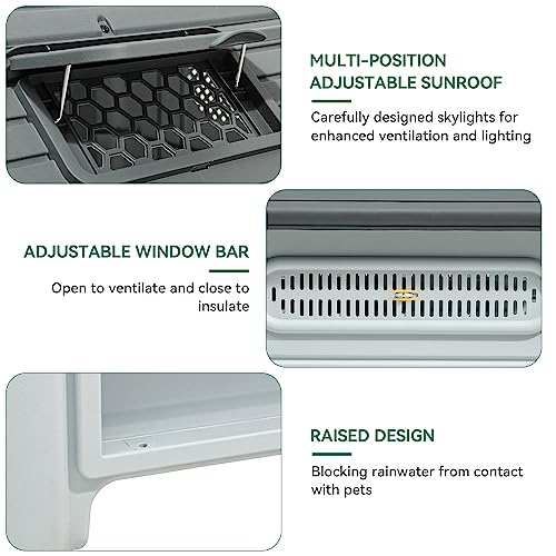 YITAHOME 34.3'' Dog House, Weather Resistant Dog Bed House with Adjustable Skylight and Elevated Base, Outdoor Indoor Pet House for Small, Medium Dogs (34.3''L*28.3''W*29.5''H)