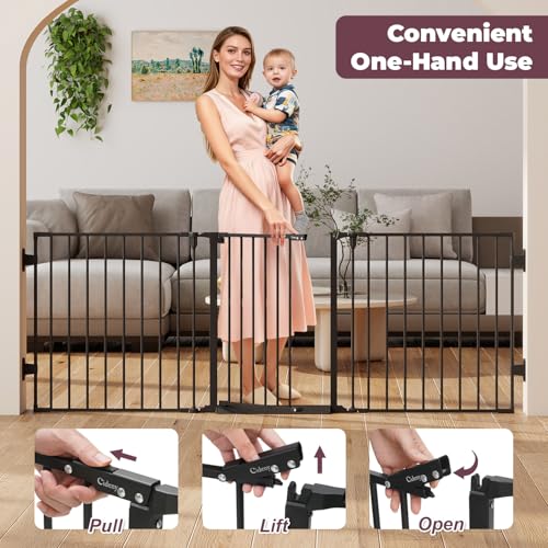 Cideny 29.4-78" Extra Wide Baby Gate, Long Dog Gates Indoor for Doorways Stairs, Essential Large Safety Gate for Child Toddler with Anti-Trip Pedal, Adjustable Pet Gate, 28" Tall 3 Metal Panels Black