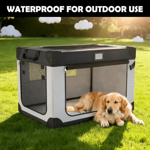 36 Inch Collapsible Travel Dog Crate for Large Dogs, Portable Dog Crate 3-Door Foldable Soft Kennel with Durable Mesh Windows, Warm Blanket and Foldable Bowl