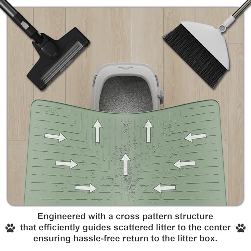 OHMO Cat Litter Mat Large Trapping Mat Premium Silicone Rubber 31.5x23.6 Sage Green, Waterproof and BPA Free Kitty Litter Box Mat, Easy to Clean and Keeps The Floor Tidy