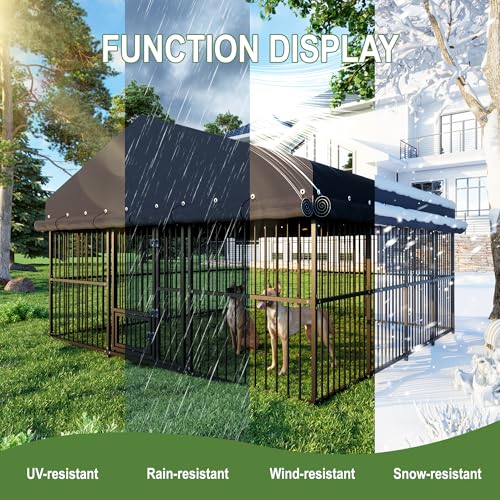 10x10x6 FT Outdoor Dog Kennel with Roof, Heavy Duty Outside Dog Cage for Large Dogs, Metal Pet Enclosure with Triple Safety Locks Dog Fence with Gate