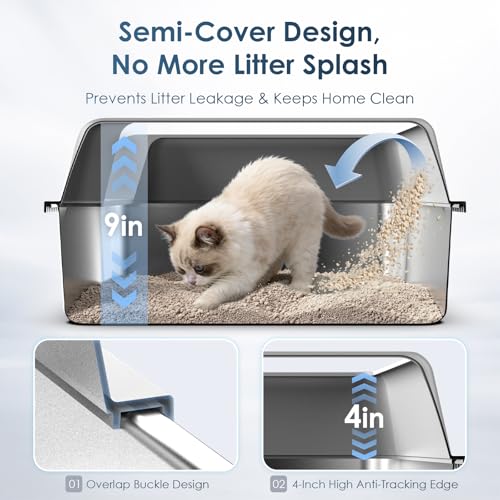 Suzzipaws Stainless Steel Litter Box with Lid, 17.3”×13.4”×9" Kitty Litter Box for Kittens & Small Pets, High Sides Metal Cat Litter Box for Leak Proof, Easy to Clean, Non-Stick, Odor Control