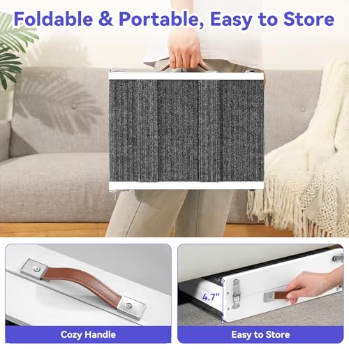 2026 Upgraded Dog Ramp for Couch, Foldable Small Dog Ramp for Sofa, 4 Adjustable Height from 13'' to 21", Portable Stable Pet Step with Non-Slip Pad, Pet Ramps Use for Couch Stairs, White