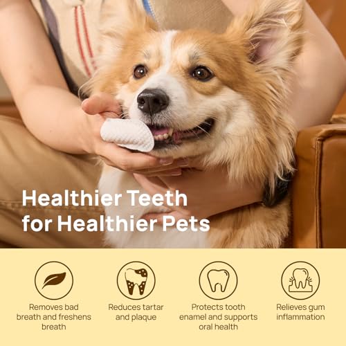 HICC Pet Teeth Cleaning Wipes for Dogs & Cats, Vet-Recommended Remove Bad Breath & Plaque & Tartar Buildup, Dog Tooth Brushing Kit, Dog Breath Freshener, Dogs Toothbrush & Toothpaste Alternatives