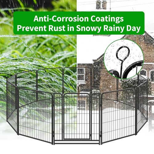 Kfvigoho Dog Playpen Outdoor Extra Wide 12 Piece Panels Heavy Duty Anti-Rust Coating-Strengthened Dog Fence 40" Height with Doors Portable for RV Camping Yard, Total 32FT, 79 Sq.ft, Snowy Black