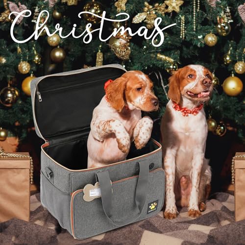 Pmpete Dog Travel Bag for Traveling| Week Away/Overnight Dog Travel Accessories with Multi-Function Pockets| Travel Set for Dogs and Cats|Ideal Pet Diaper Bag and Pet Gift Kit(Grey)