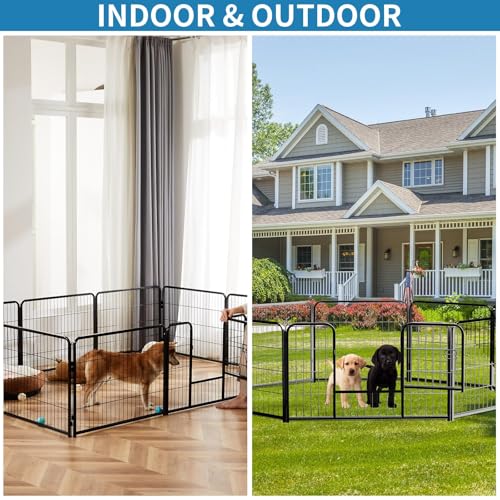 NEWBULIG Dog Playpen for Indoor 32 Inch 8 Panels - Portable Heavy Duty Metal Pet Exercise Pen with Door, Foldable Small Dog Puppy Playpen Fence for Outdoor RV, Camping, Yard, Garden