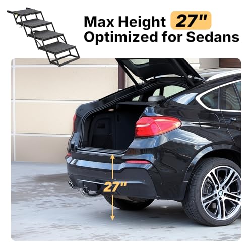 Veehoo Foldable Dog Steps for Car Truck, 4 Steps Collapsible Dog Stairs for Car Large Dogs 17" Wide, Heavy Duty Outdoor Pet Ramp Ladder Portable with Non Slip Surface for Dogs, Support up to 200 lbs