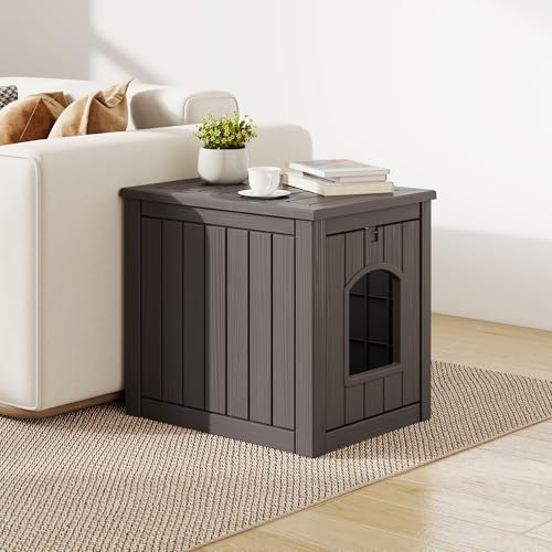Fancyango Outdoor & Indoor Dog House for Weatherproof and Stylish Furniture, Dog House Outdoor Indoor, Multi - Use for Small and Medium Dogs (Deep Grey, 22.8" L × 17.7" W × 21.7" H)
