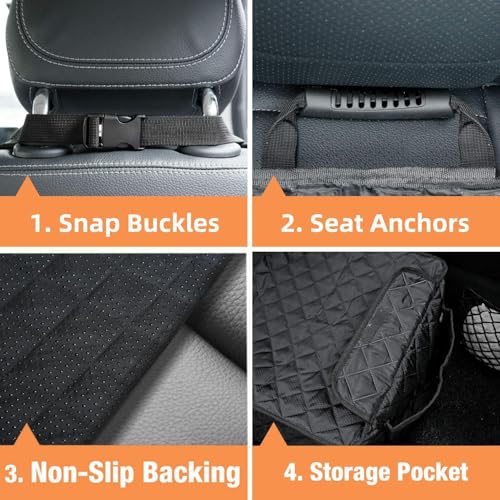 PETICON Waterproof Front Seat Car Cover 2 Pack, Full Protection Dog Car Seat Cover with Side Flaps, Nonslip Scratchproof Captain Chair Seat Cover Fits for Cars, Trucks, SUVs, Jeep, Black
