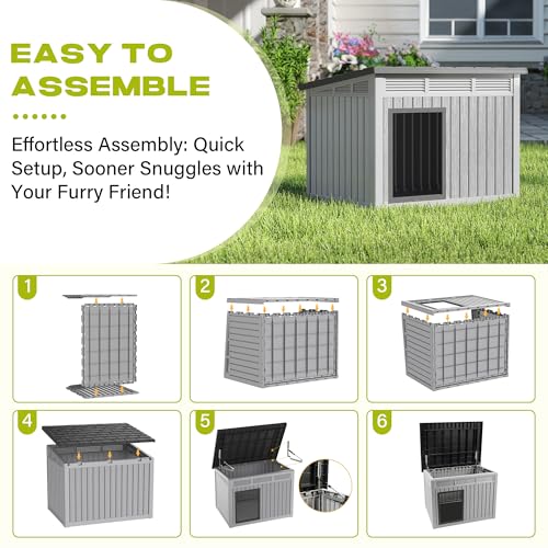 Bifanuo Outdoor Dog House Outdoor for Medium and Small Dog - Weatherproof Removable Roof, Easy to Assemble, Easy to Clean, Ideal for Medium Dogs (Standard Grey, 32.1" L × 25.1" W × 24" H)