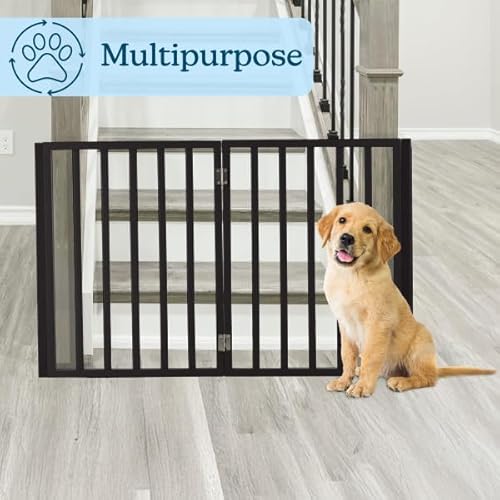 Pet Gate - 4-Panel Indoor Foldable Dog Fence for Stairs, Hallways, or Doorways - 72x24-Inch Wood Freestanding Dog Gates by PETMAKER (Black)