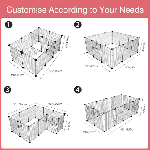 VISCOO 12 Panels Small Animal Playpen, 48" x 24" x 16" Pet Playpen with Waterproof Mat, C&C Cage for Guinea Pigs, Puppy Play Pen, Bunny Playpen, Indoor Outdoor Portable Metal Wire Yard Fence