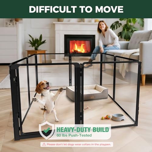 FXW AuraSpace Pro Acrylic Indoor Dog Playpen, Heavy-Duty with Metal Frame, 32" Height 8 Panels for Small and Medium Dogs, Black│Patented