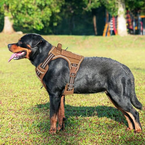 Beebiepet Heavy Duty Tactical Dog Harness for Small Dogs, No Pull Adjustable Pet Harness Reflective Service Training Easy Control Pet Vest Military K9 Working Dog Harnesses-X- Large, Brown