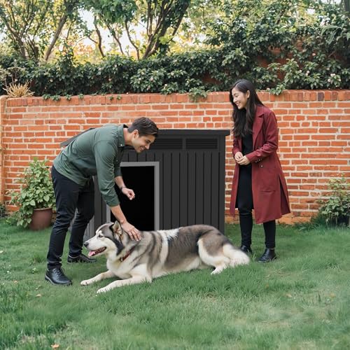 VIXZEN Dog House for Indoor and Outdoor Weatherproof Doghouse with Air Vents Elevated Floor Openable at The Top Easy to Assemble and Clean for Medium to Large (Black, (32.2"×25.12"×24.13"))