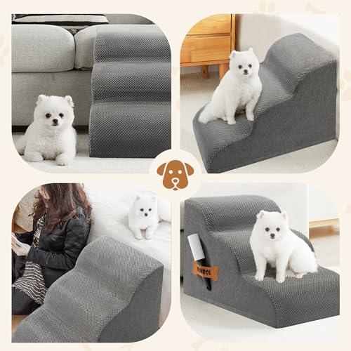 Romrol Dog Stairs Ramp for High Bed, 33D Pet Stairs Steps 15.7” H with Durable Non-Slip Waterproof Fabric Cover, Dog Slope Stairs to Bed for Small Dogs and Cats or Pets Joints, 3-Steps