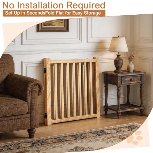 YOCAN Non-Painted Wood FreeStanding Pet Gate for Dogs,Wooden Dog Gates for Doorways, Stairs,The House, Dog Fences Indoor Puppy Gate-2 Panel H:23”