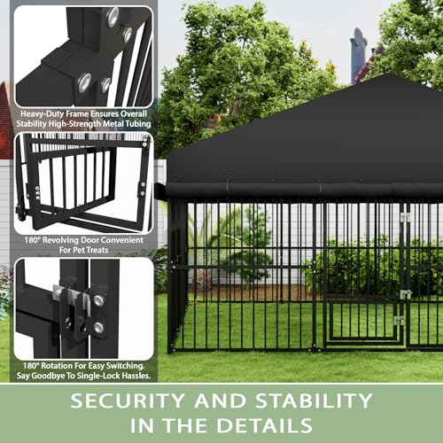 Broivira Outdoor Dog Kennel 10x20x6.5 FT, Heavy-Duty Metal Construction with Swivel Door, Fully Enclosed Waterproof Oxford Cloth Covering, Designed as a Weatherproof Shelter for Medium and Large Dogs