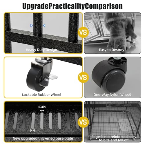 NUGRIART Escape-Proof Heavy Duty 38" Dog Crate, Indestructible Steel Kennel for Large & High-Anxiety Dogs with 300Lbs Capacity, Double Door Design with 4 Locking Wheels and Reinforced Baseplate.