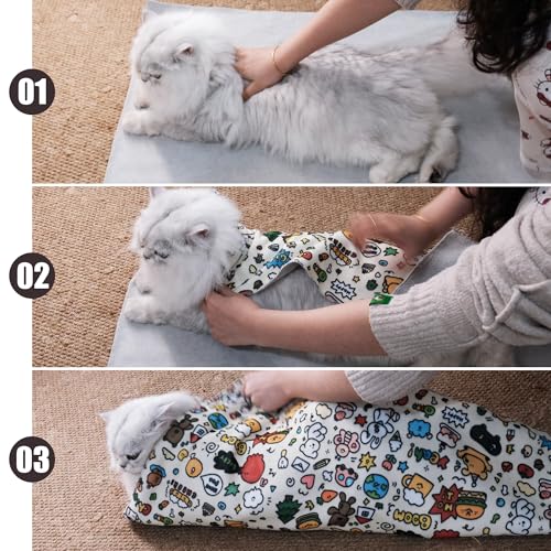 CKNCY 27.6" Cat Grooming Wrap Cat Wrap for Cutting Nails Cat Restraint for Nail Clipping Cat Swaddle Wrap Cat Burrito Wrap L(Within 15lbs) Anti-Scratch Anti-Escape Multifunctional Pet Tool