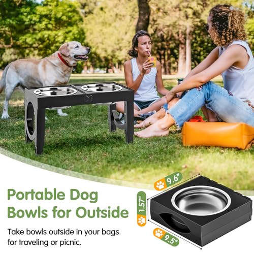 XIAZ Elevated Dog Bowls Large Breed Raised Dogs Bowl Stand Large/Medium Sized Dog Stainless Steel Food Water Bowl Stands 5 Heights Adjustable 9/11/12/14in Black Pet Feeder Dish Station