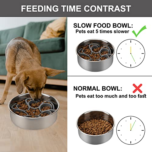 Anipaw Dog Slow Feeder Bowls Silicone Spiral Pet Food Feeder Insert to Slow Down Eating for Large Medium Small Breed Dogs Perfect with Stainless Steel Glass Ceramic Pet Bowls (Grey)