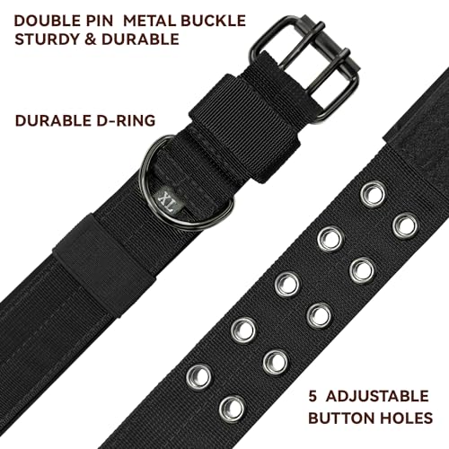 Heavy Duty Dog Collar for Large Dogs, Tactical Dog Collars with Metal Buckle & D Ring, 1.5" Width Thick Adjustable Nylon Collar for Medium Dogs, Black/L