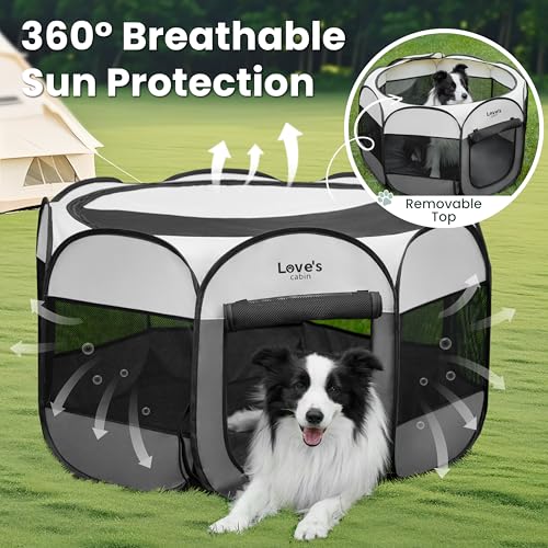 Love's cabin Pet Puppy Dog Playpen, Large Dog Tent Crates Cage Indoor/Outdoor, Portable Playpen for Cat, Foldable Pop Up Dog Kennel Playpen with Carring Case, Removable Zipper Top, Grey
