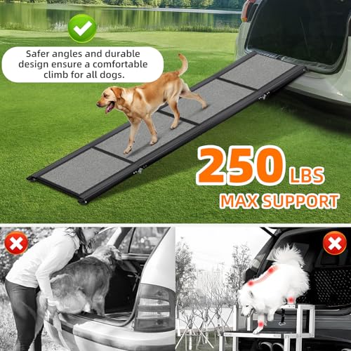 Dog Ramp for Car 𝟕𝟏”𝐱𝟐𝟎” Large Folding Pet Stair Ramps for Truck, SUV, with Non-Slip Surface, Up to 250LBS, Outdoor Dog Car Ramp for Medium & Large Dogs, Portable Pet Steps