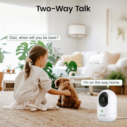 INFIYA 2K Indoor Camera-One-Touch Call Baby/Elderly Monitor Pet Camera 360° PTZ & Intelligent Tracking for Home Security, Compatible with Alexa/Google Home(2.4GHz WiFi Only) - K7 2P