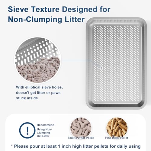23.6''x16''x12'' Enclosed Stainless Steel Litter Box with Lid, XL Sifting Litter Box for Pine Pellets, High Sides Metal Litter Box System for Big Cats, Anti-Leakage, Easy Cleaning, Less Tracking