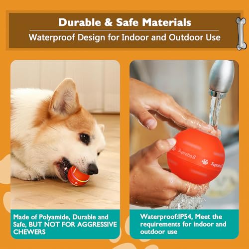 PetDroid Interactive Dog Toys Dog Ball, [Newly Upgraded] Durable Motion Activated Automatic Rolling Ball Toys for/Small/Medium/Large Dogs,USB Rechargeable(Orange)