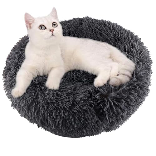 Fhodigogo Donut Dog Bed Cat Bed Fluffy Calming Pet Bed Dog Round Bed Cat Round Bed Warm Kitten Nest Ideal for 3Kg Pet, Small, Dark Dray