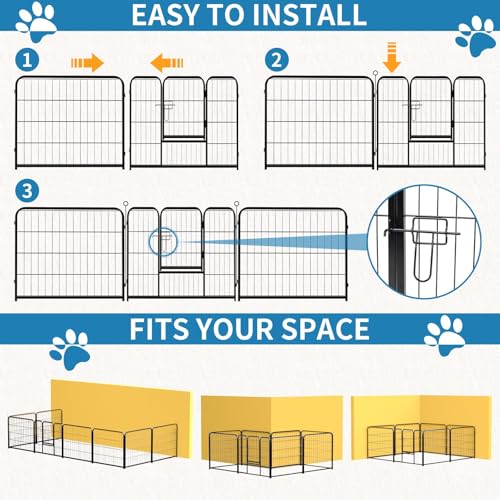 NEWBULIG Dog Playpen for Indoor 32 Inch 8 Panels - Portable Heavy Duty Metal Pet Exercise Pen with Door, Foldable Small Dog Puppy Playpen Fence for Outdoor RV, Camping, Yard, Garden