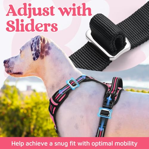 rabbitgoo Dog Harness for Large Dogs, 3 Buckles Easy On & Off No Pull Pet Vest, Soft Padded Walking Pet Harness with Control Handle, Adjustable and Reflective, Pink, L