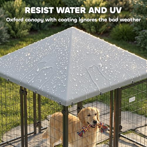 PawHut 4.7' x 4.7' x 5.1' Outdoor Dog Kennel, Welded Wire Dog Kennel Outside Run with Waterproof & UV Resistant Cover, for S&M Breeds, Chickens, Ducks, Silver