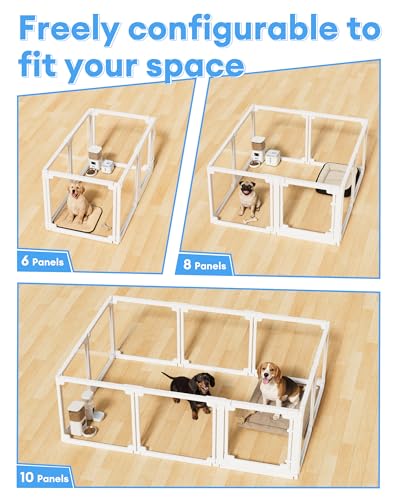 Pawaura Clear Acrylic Dog Playpen Indoor,Tool-Free Assembly & Easy Clean,24 in Puppy Playpen with Door for Small Dogs/Cats/Rabbits/Pigs/Ferret,Indoor and Outdoor Use,10 Panels(White)