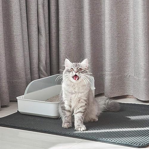 Cat Litter Mat-30"X24" Jumbo Litter Trapping Mat EVA Honeycomb,Urine & Waterproof Scatter Control Matt for Cat With Handle Design Easier To Clean, Less Waste, Soft On Paws, Gray